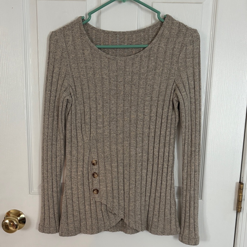 Ribbed Knit Sweater with Button Detail